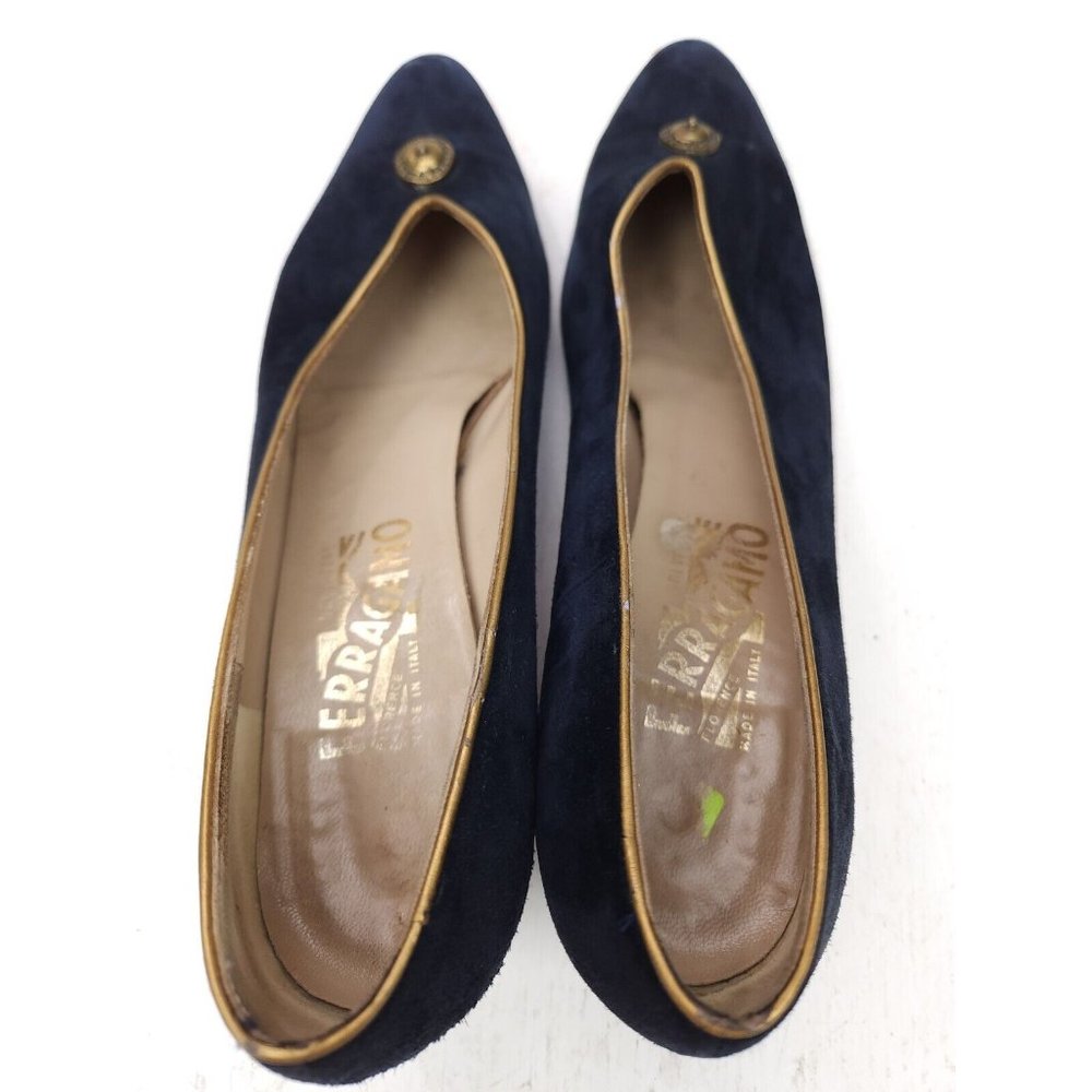 Salvatore Ferragamo Made in Italy Blue Suede Slip On 2" Heel Pumps Shoes 10 AA - Picture 8 of 11